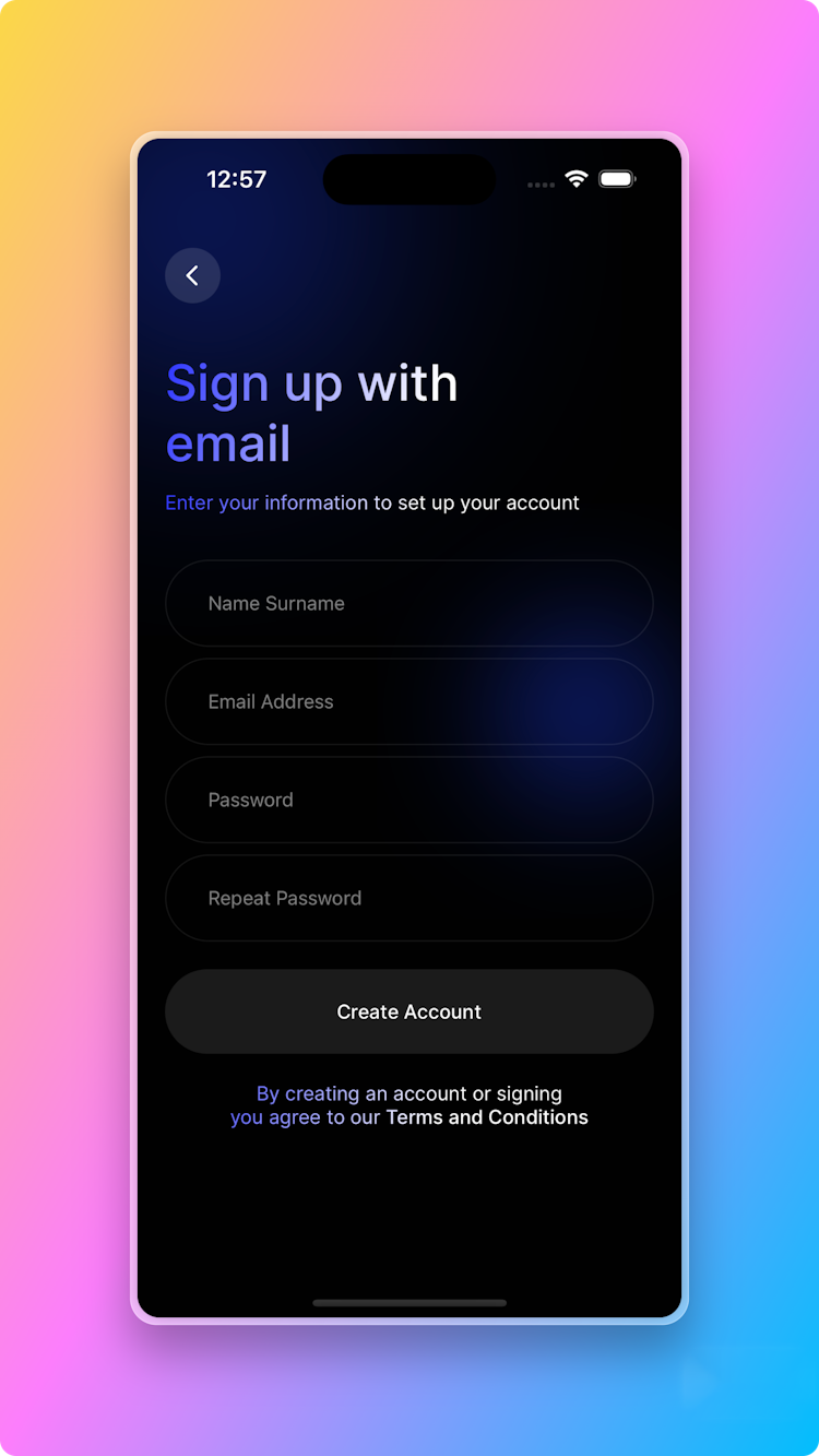 React Native Starter AI Email/Password Authentication Screen