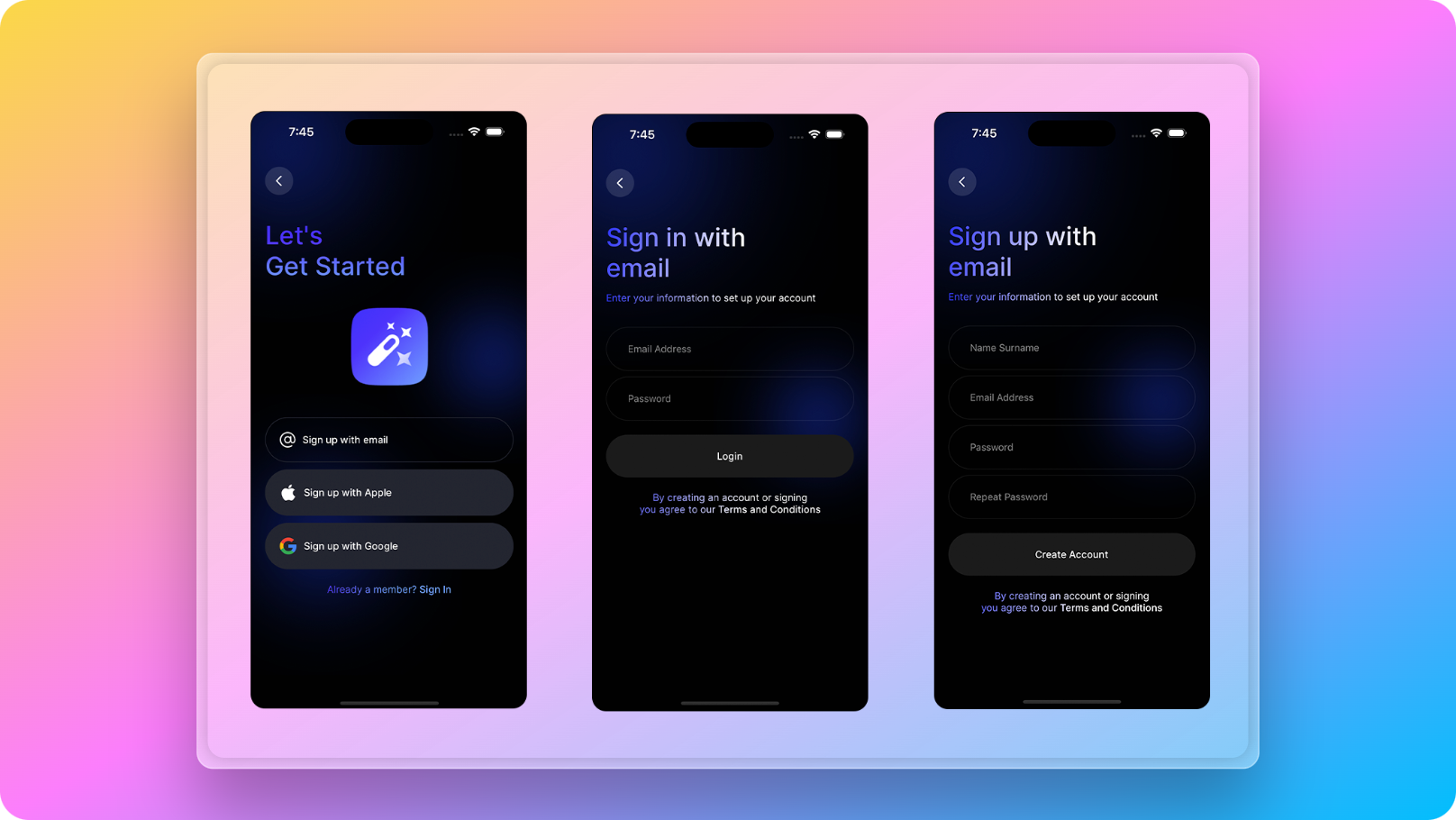 React Native Starter AI email/password authentication screens
