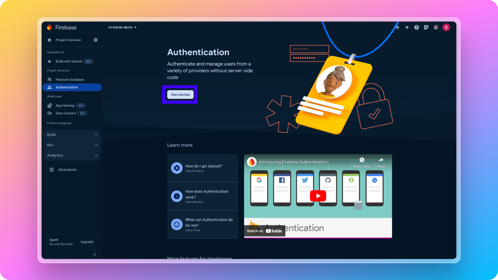 Firebase dashboard enable authentication