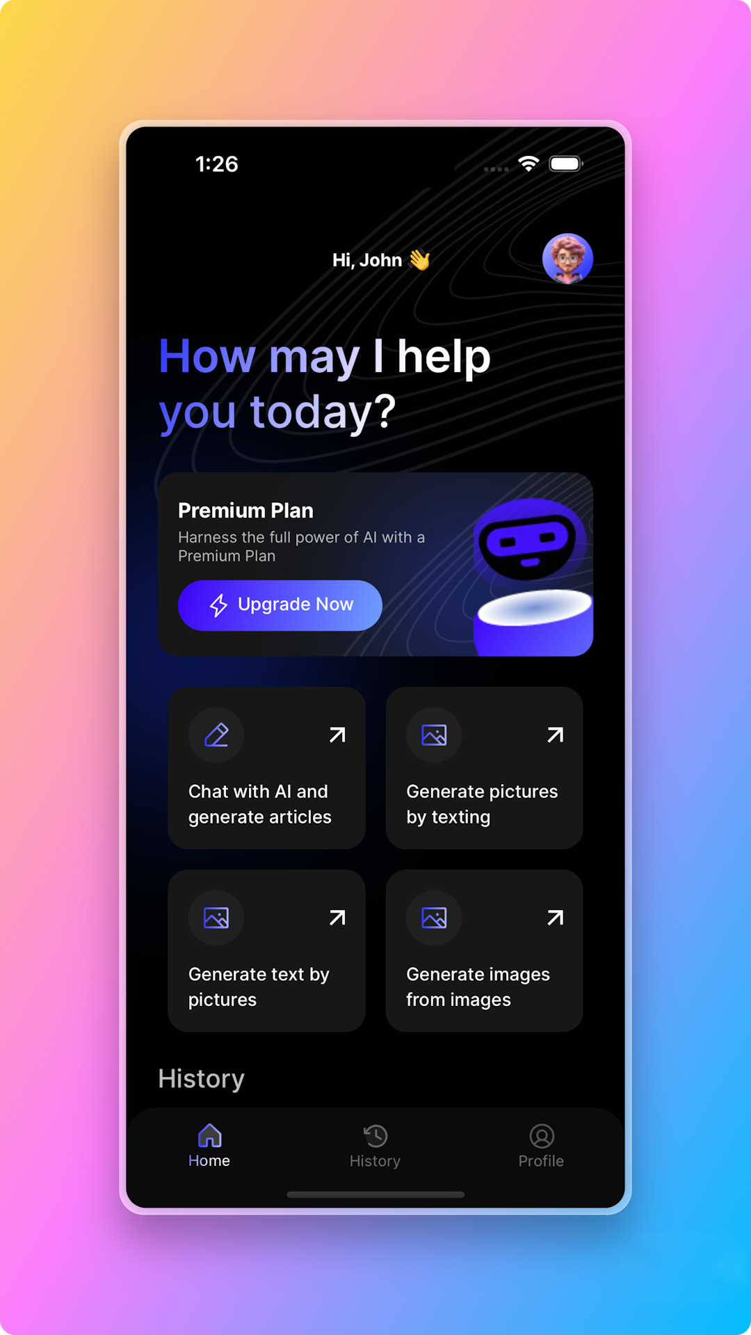 React Native Starter AI demo app's home screen