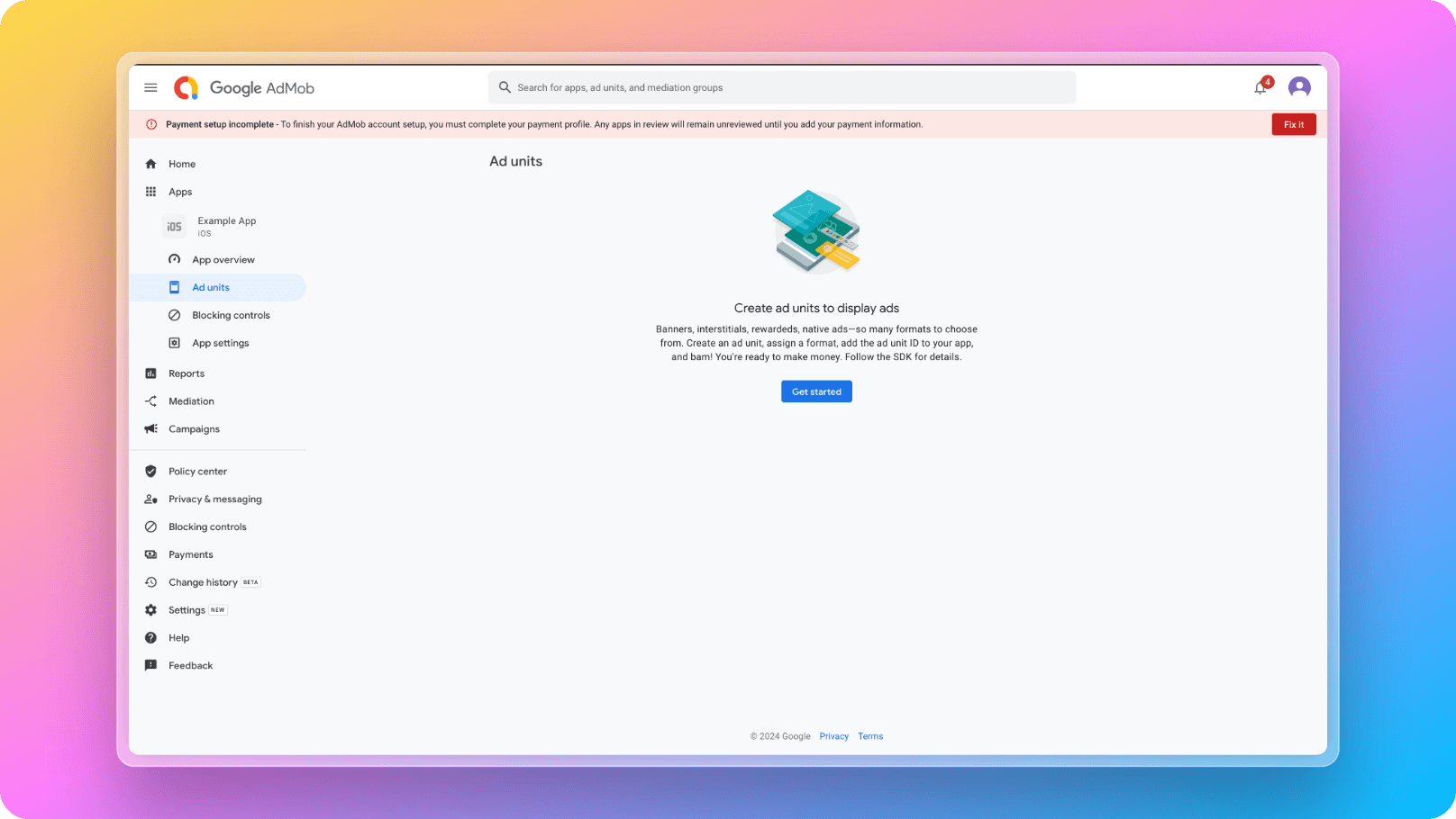 AdMob Ad Units Listing Page