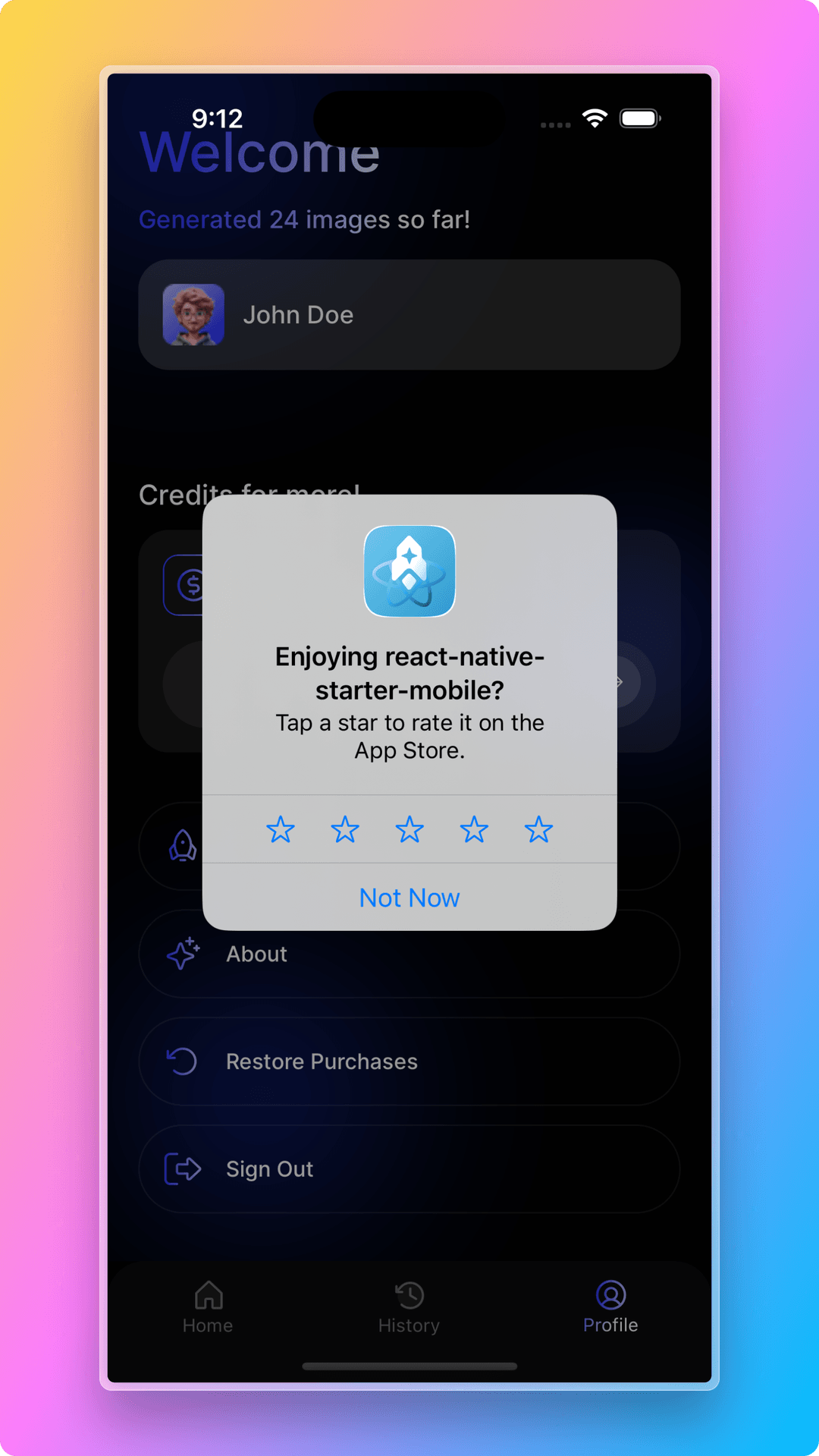 React Native Starter AI Store Review Button Component