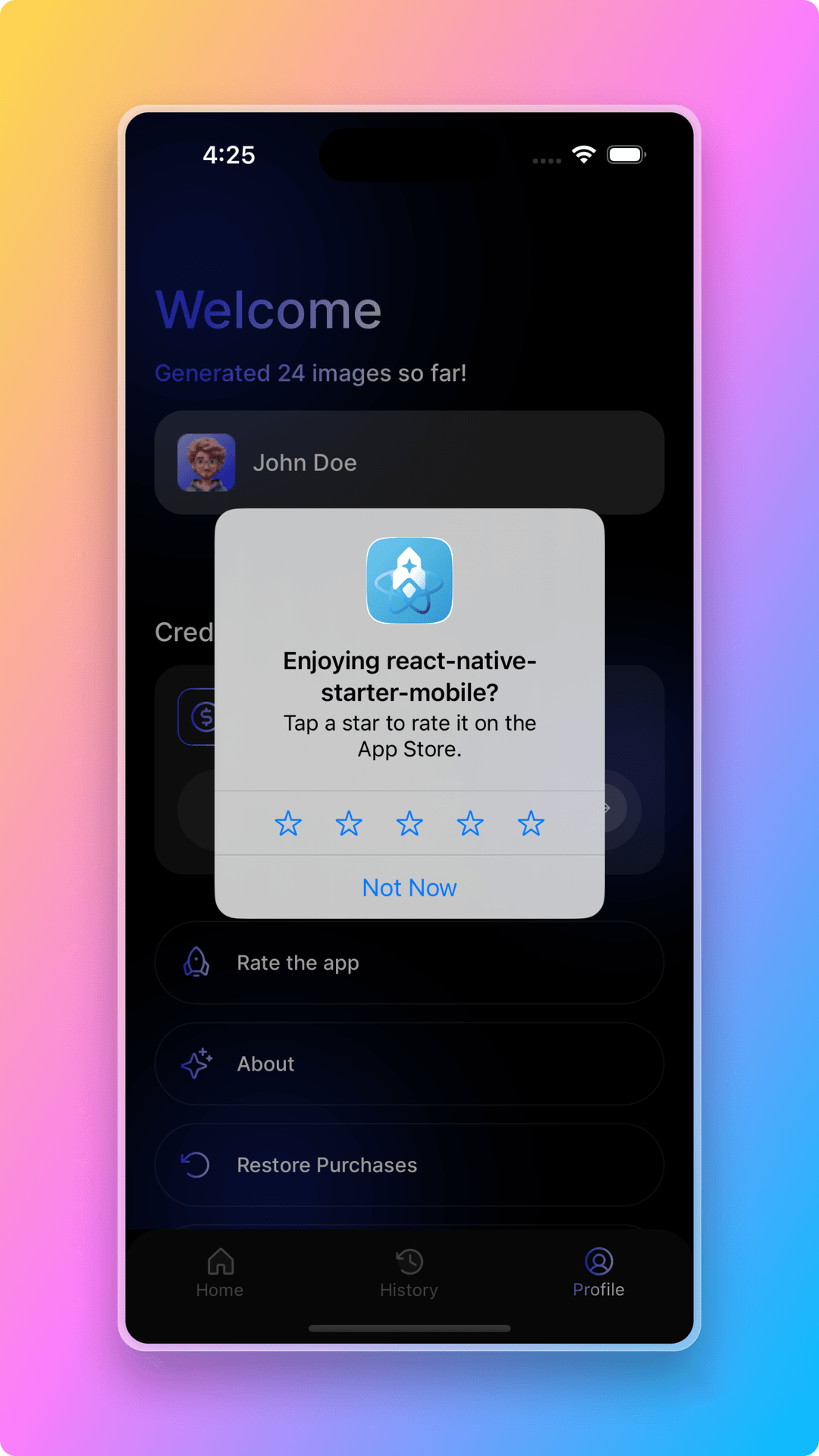 App Store review component of React Native Starter AI
